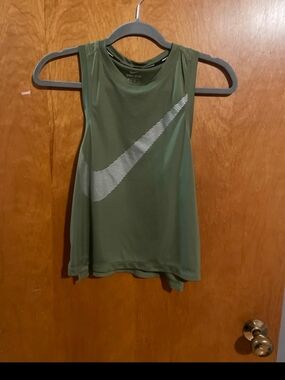 Nike Women's Olive Green Dri-FIT Tank with White Swoosh